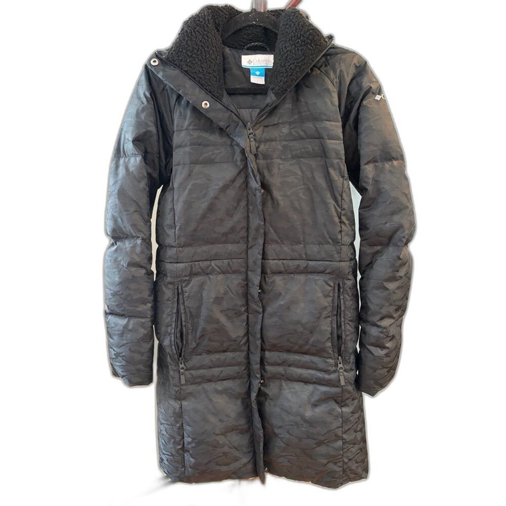 Columbia Woman’s Black Camo Long Puffer Winter Parka Coat